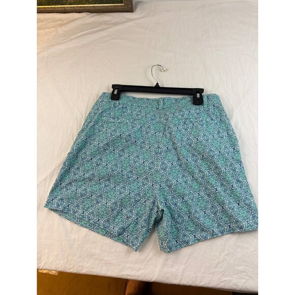 Caribbean Joe Blue Green Damask Bermuda Shorts Women’s Size 12 Vacation Resort - Picture 4 of 5